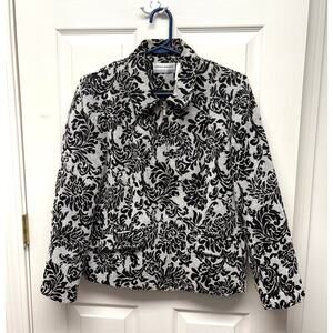 Alfred Dunner Blazer, Black White Damask, Tapestry Zip Jacket, Women's Size 10P